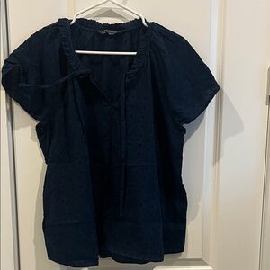 Marks & Spencer Dark Navy Blue Women's Blouse with v neck and tie